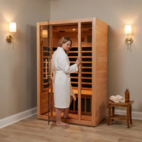 2 Person Extendable FAR Infrared Sauna for Home, Hemlock Wood Low EMF 6 Carbon Heaters Indoor Saunas with LED Lights, Bluetooth Speaker, Digital Control Panel, and Seating Bench — product view 2