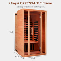 2 Person Extendable FAR Infrared Sauna for Home, Hemlock Wood Low EMF 6 Carbon Heaters Indoor Saunas with LED Lights, Bluetooth Speaker, Digital Control Panel, and Seating Bench — product view 7