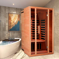 2 Person Extendable FAR Infrared Sauna for Home, Hemlock Wood Low EMF 6 Carbon Heaters Indoor Saunas with LED Lights, Bluetooth Speaker, Digital Control Panel, and Seating Bench — product view 11