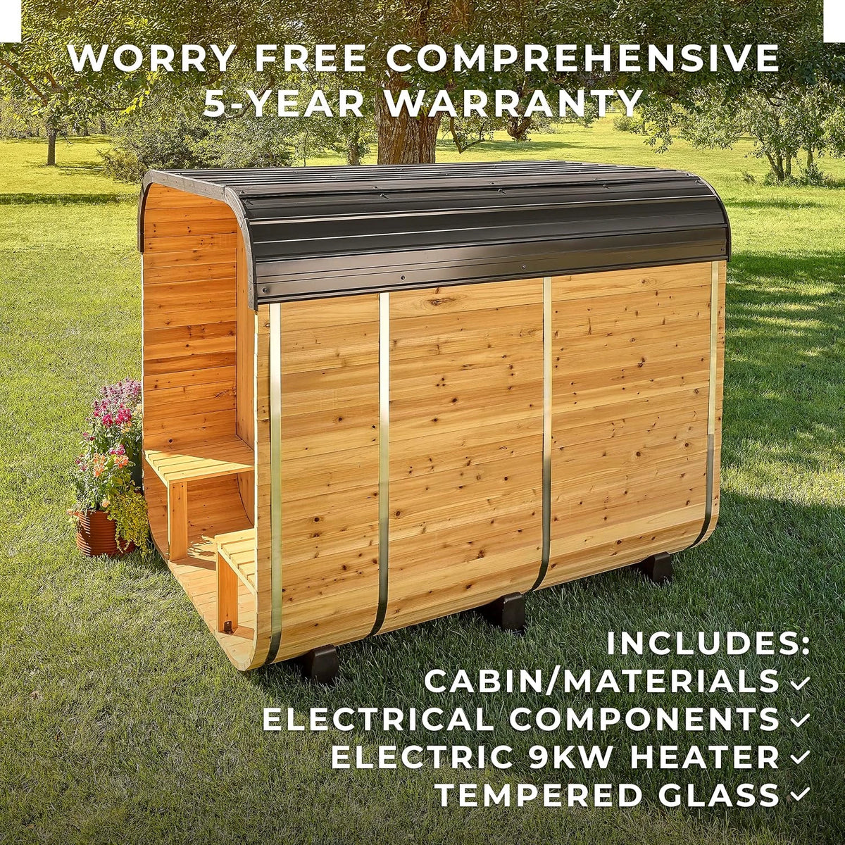 Backyard Discovery Lennon 4-6 Person Traditional Cedar Outdoor Cube Sauna with Porch, Electric Sauna Heater, Sauna Rocks, Dry Heat, Steam Sauna, LED Lights, Wi-Fi Control, Sauna Accessories — product view 3
