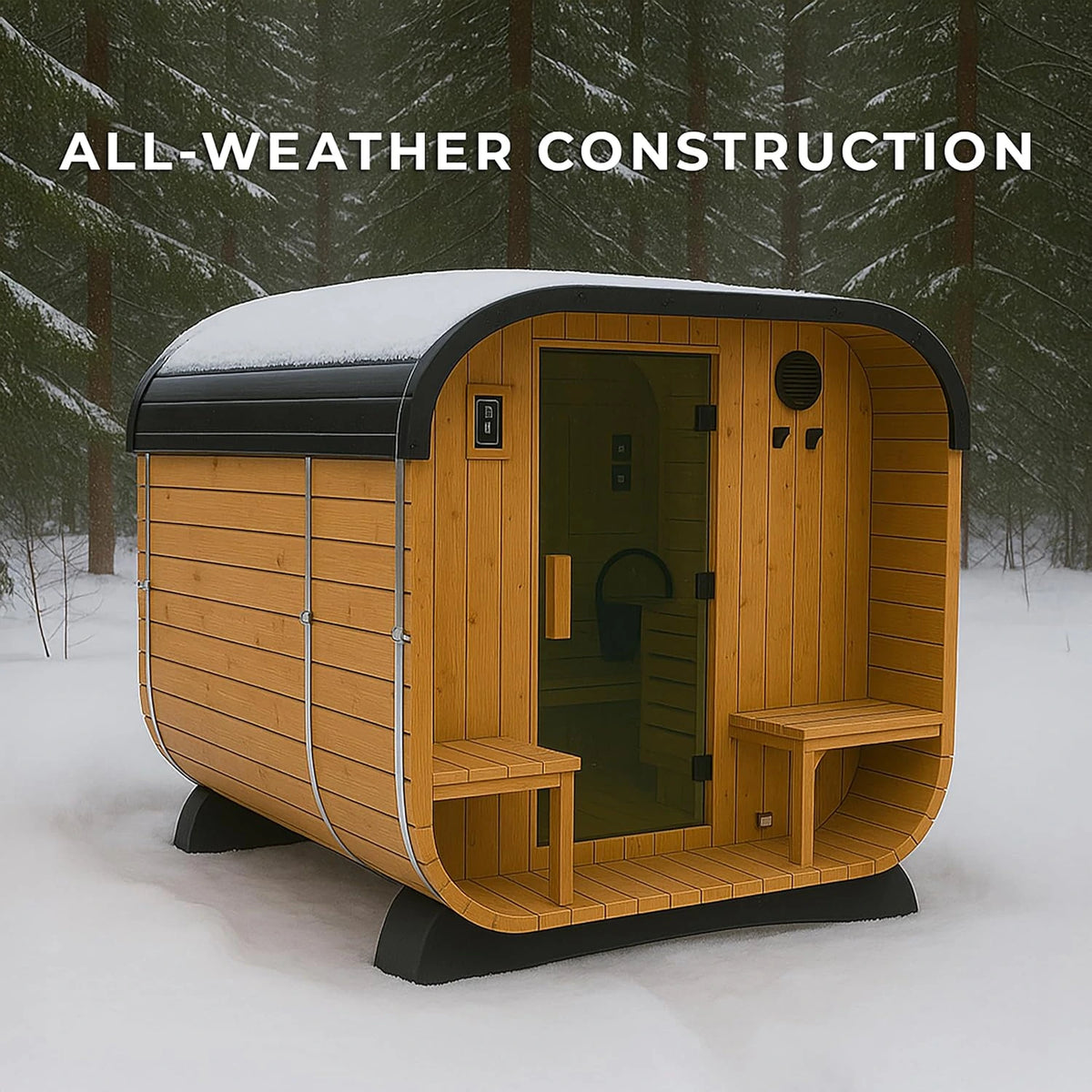 Backyard Discovery Lennon 4-6 Person Traditional Cedar Outdoor Cube Sauna with Porch, Electric Sauna Heater, Sauna Rocks, Dry Heat, Steam Sauna, LED Lights, Wi-Fi Control, Sauna Accessories — product view 4