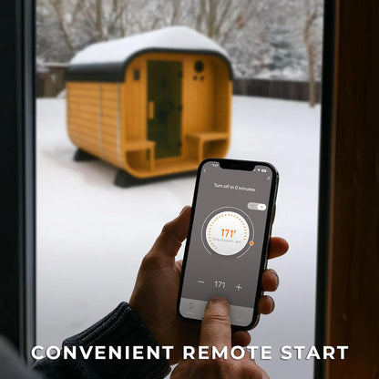 Backyard Discovery Lennon 4-6 Person Traditional Cedar Outdoor Cube Sauna with Porch, Electric Sauna Heater, Sauna Rocks, Dry Heat, Steam Sauna, LED Lights, Wi-Fi Control, Sauna Accessories — product view 5
