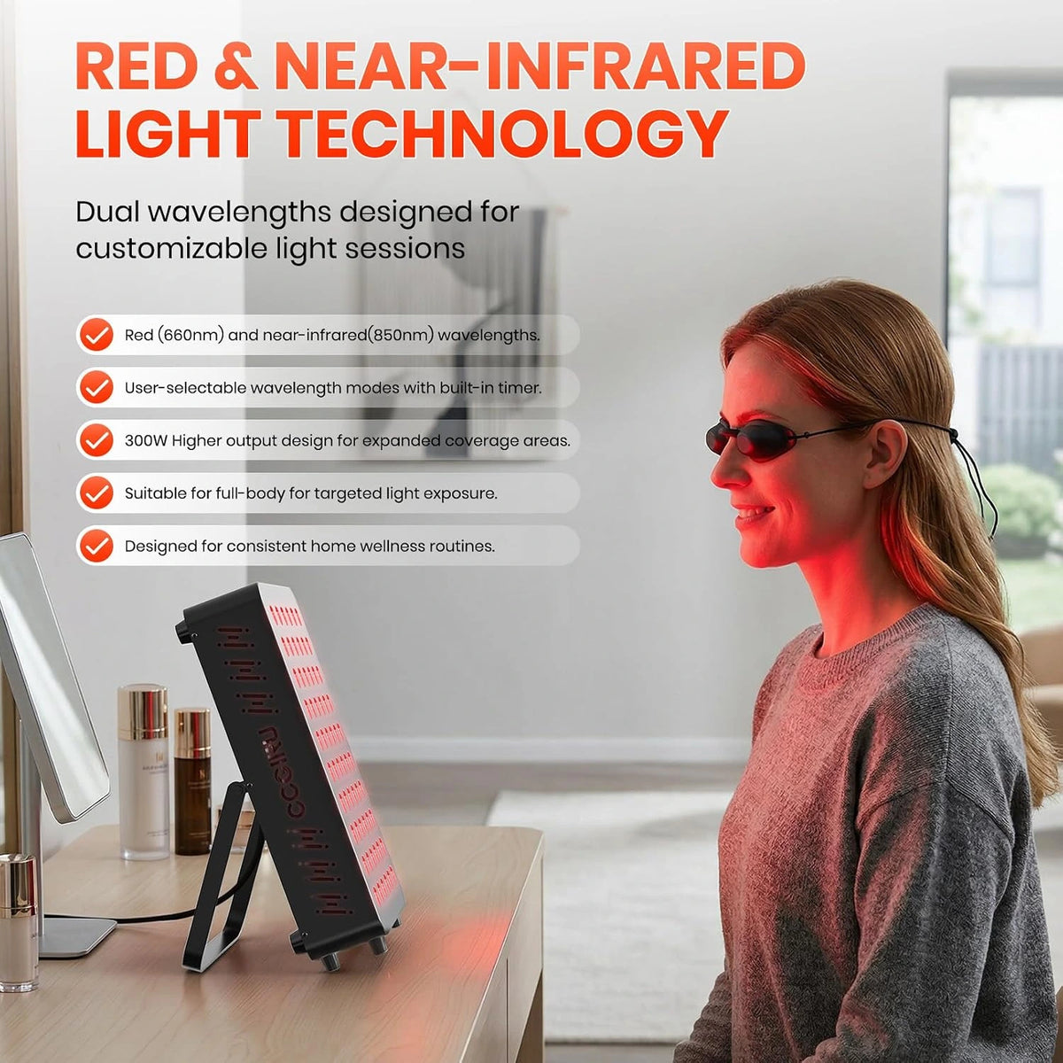 Red Light Therapy Panel, 660Nm Red & 850Nm near Infrared Light Therapy Device for Body Face with 60 Dual Chip Leds, Timer, Adjustable Stand & Hidden Handle,Upgraded High Power Red Light Therapy Device — product view 4